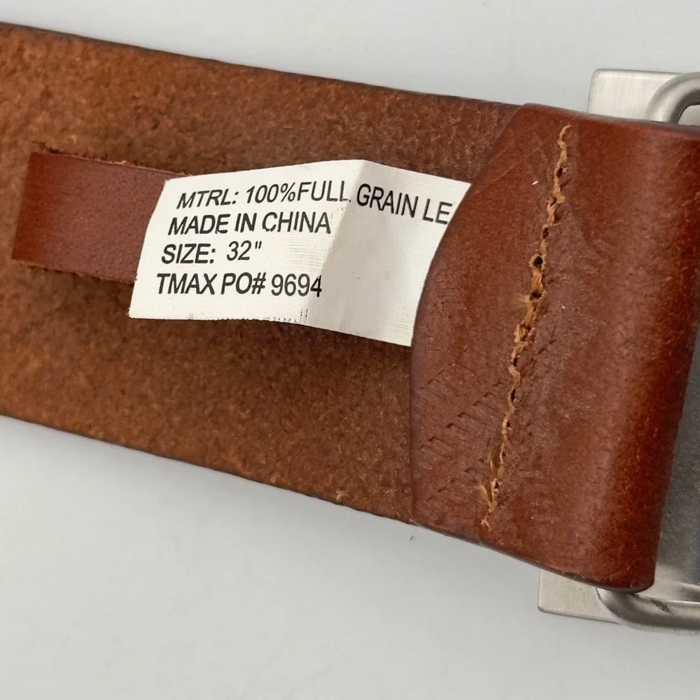 Ashworth Mens Brown Full Grain Leather Golf Belt Embossed Plaque Buckle Size 32